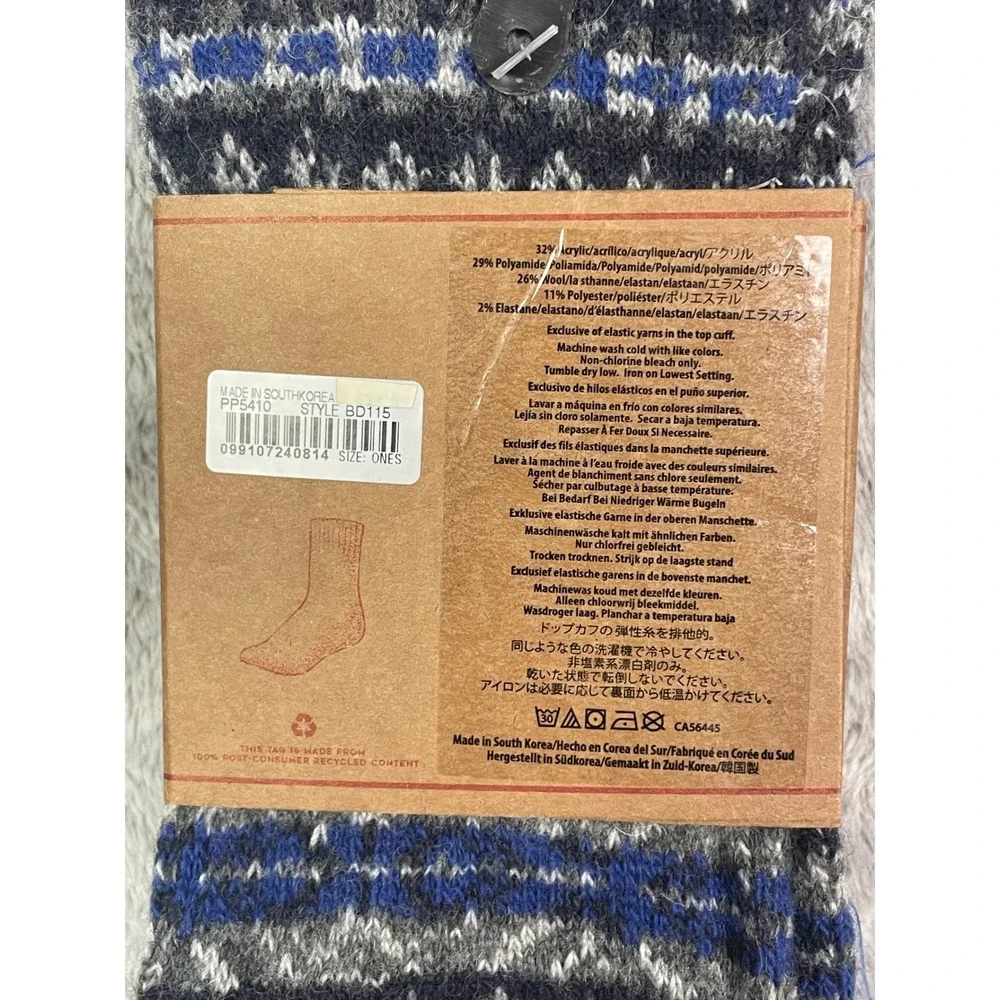 NWT J.Crew Men's Boot Socks Lambswool Blend Fair Isle Blue Grey One Size BD115